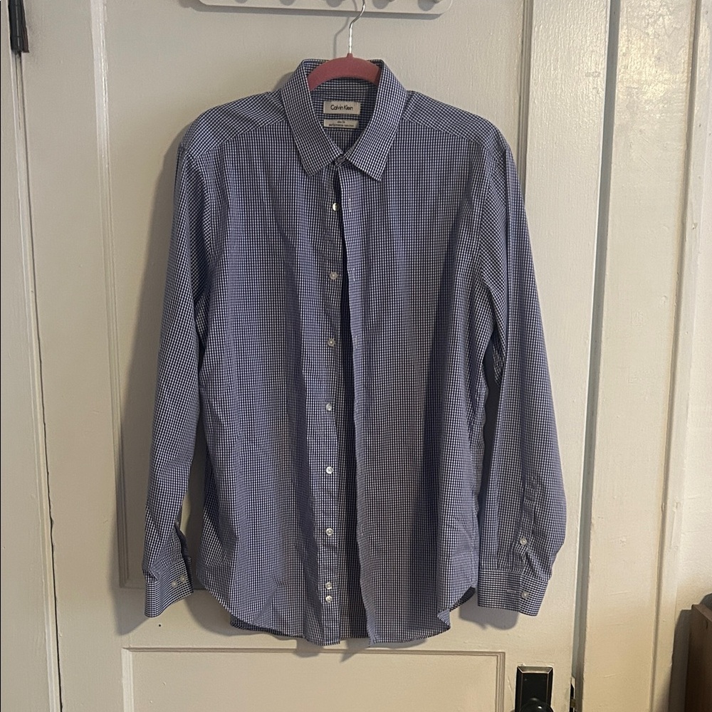 Calvin Klein Men's Navy Checkered Button-Down Shirt